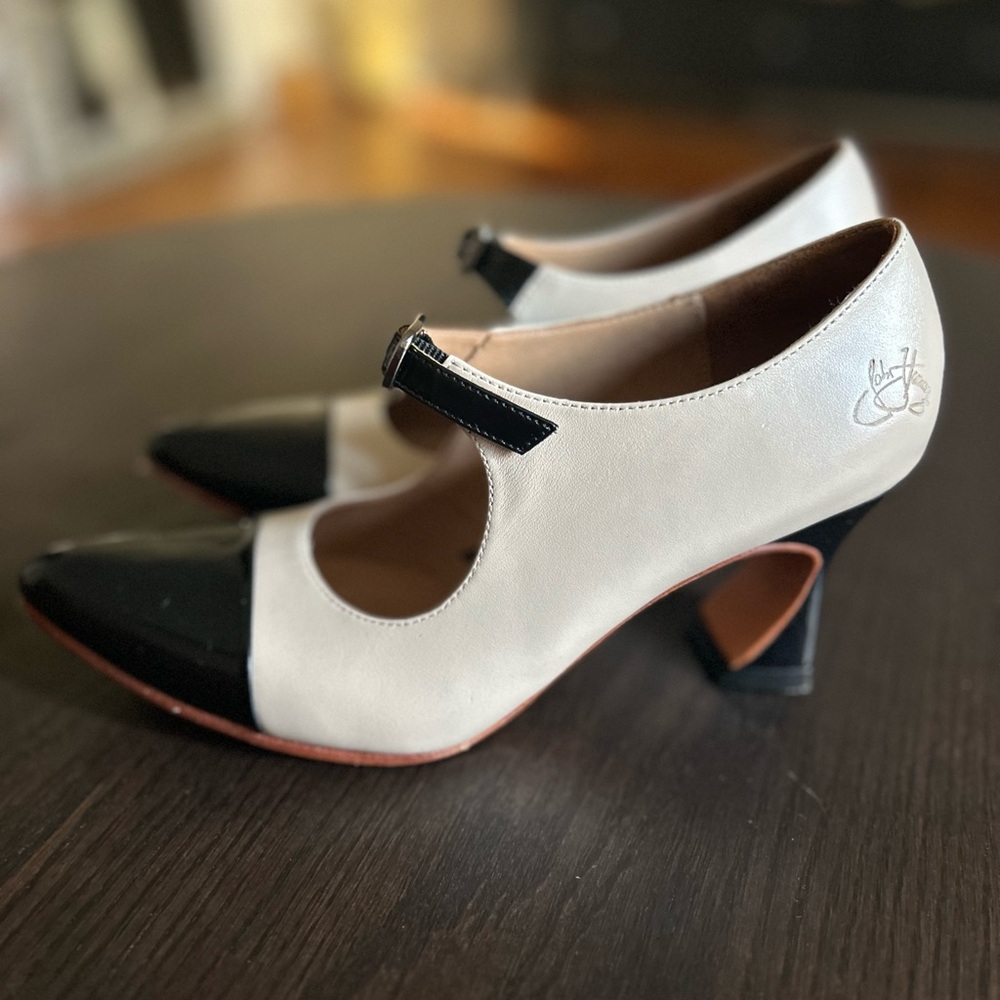 John Fluevog Black and White Mary Jane Heels